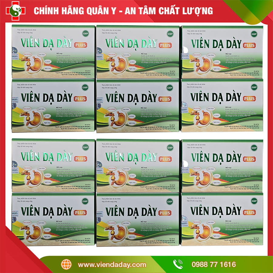 Liệu trình đủ 3 tháng 12 hộp Viên dạ dày Plus tặng 2 hộp và 3h trà dạ dày